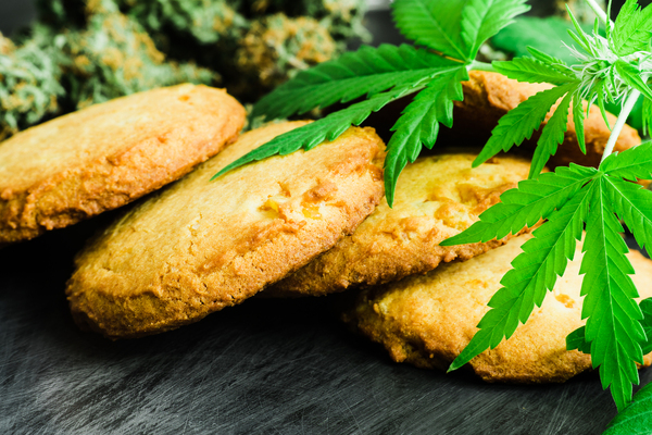 Cannabis Cookies with cannabis leaves.